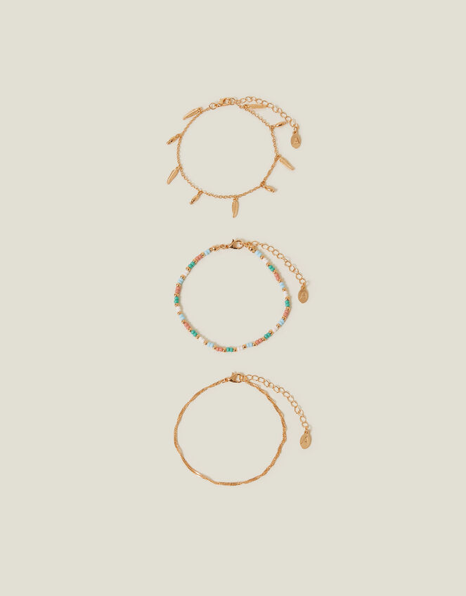 3-Pack Leaf Charm Anklets, , large