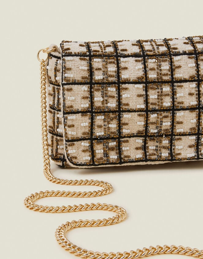 Woven Embellished Clutch Bag Cream, , large