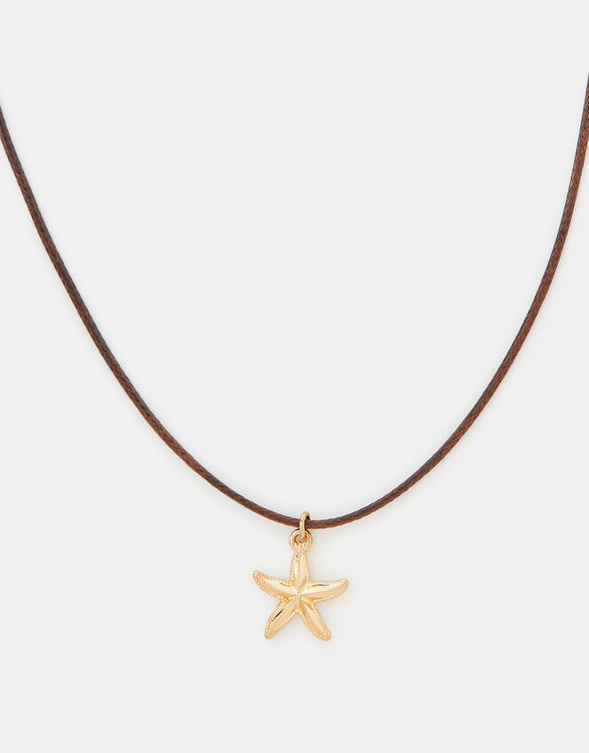 Starfish Pendant Cord Necklace, Brown (BROWN), large