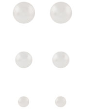 Sterling Silver Pearl Stud Earring Set, , large