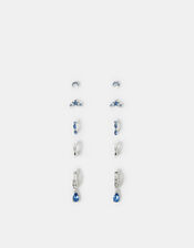 5-Pack Diamante Gem Stud and Hoop Earrings Silver, , large