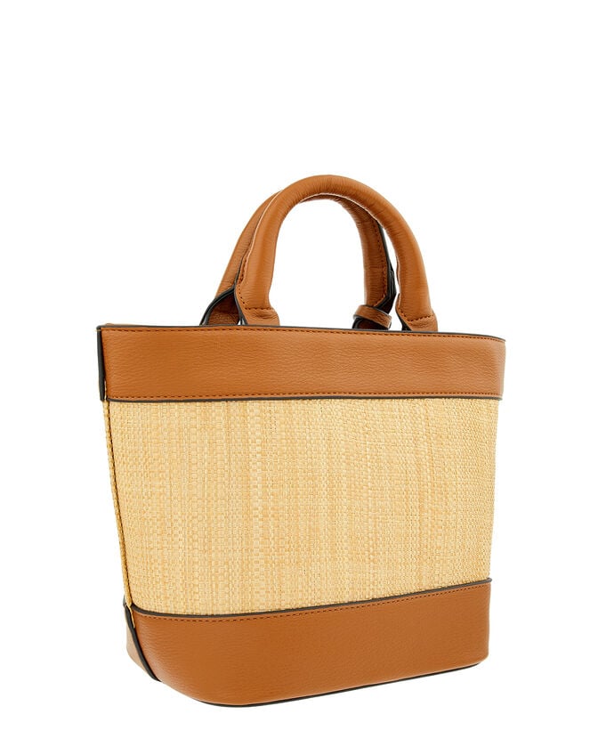 Raffia Stripe Shopper Bag, Tan (TAN), large