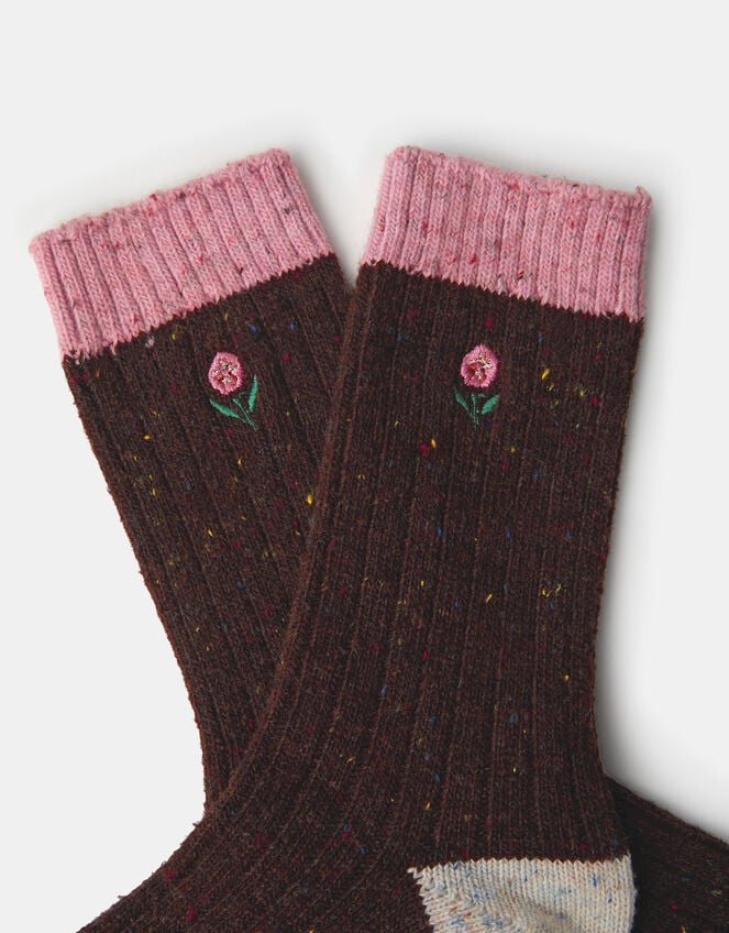 Floral Embroidered Bed Socks, , large