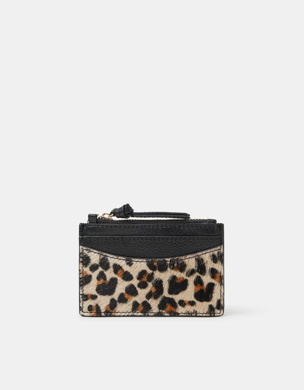 Leather Leopard Print Card Holder, , large