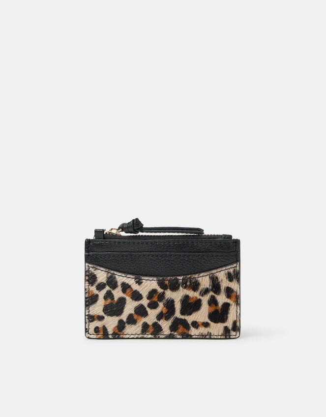 Leather Leopard Print Card Holder, , large