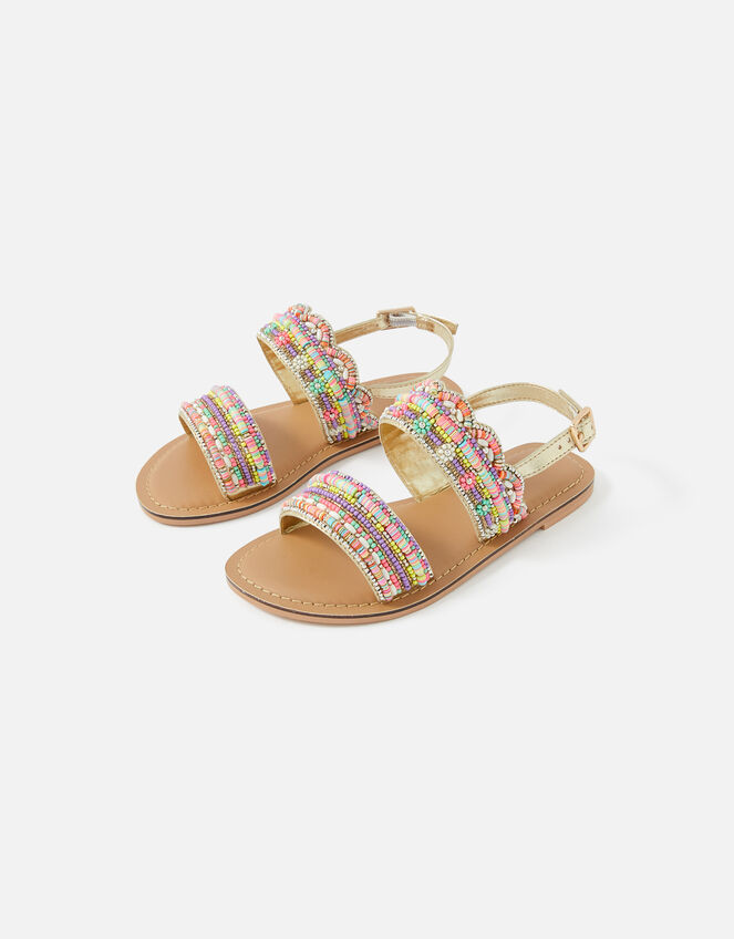 Girls Beaded Scalloped Sandals, Multi (BRIGHTS-MULTI), large