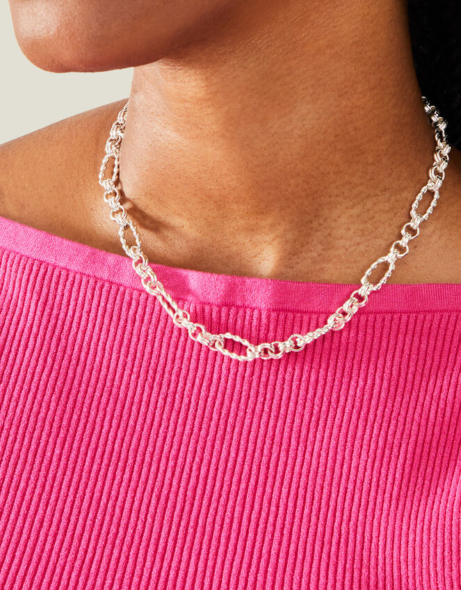 Sterling Silver-Plated Twisted Link Necklace, , large