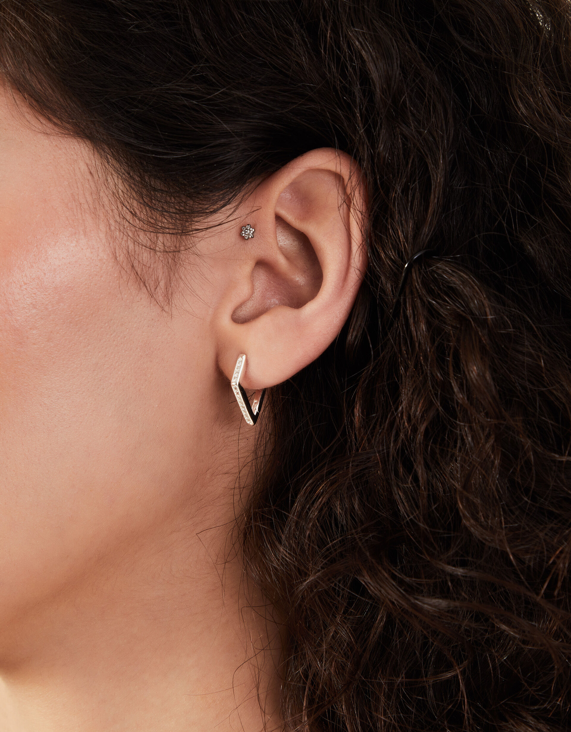 Sterling Silver Plated Diamond Shape Hoops Sterling Silver Accessorize Global