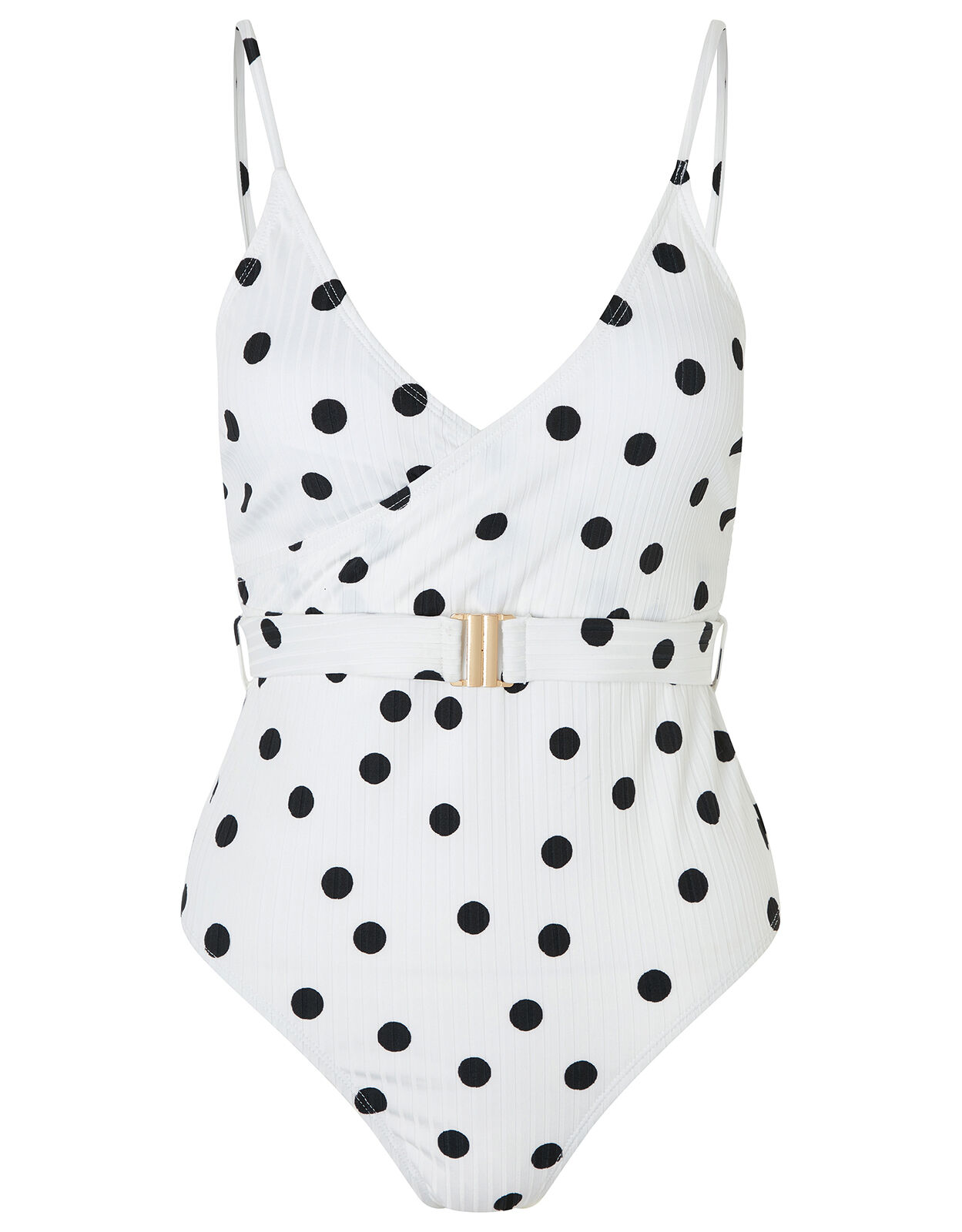 Polka Dot Swimsuit with Waist Belt Black Swimsuits Accessorize UK