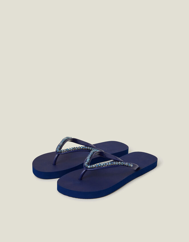 Facet Beaded Flip Flops, Blue (NAVY), large
