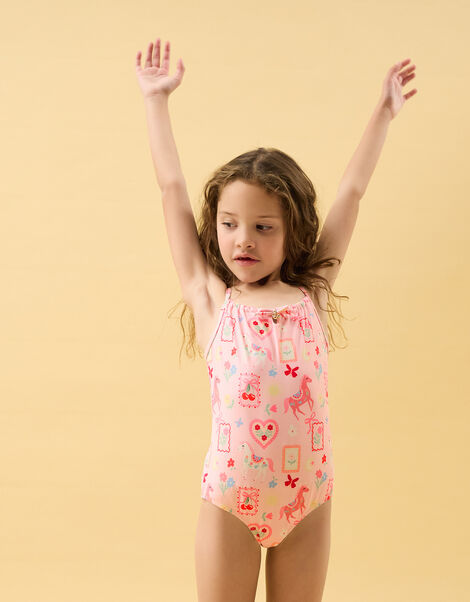 Girls Cowboy Print Swimsuit, Multi (PASTEL MULTI), large