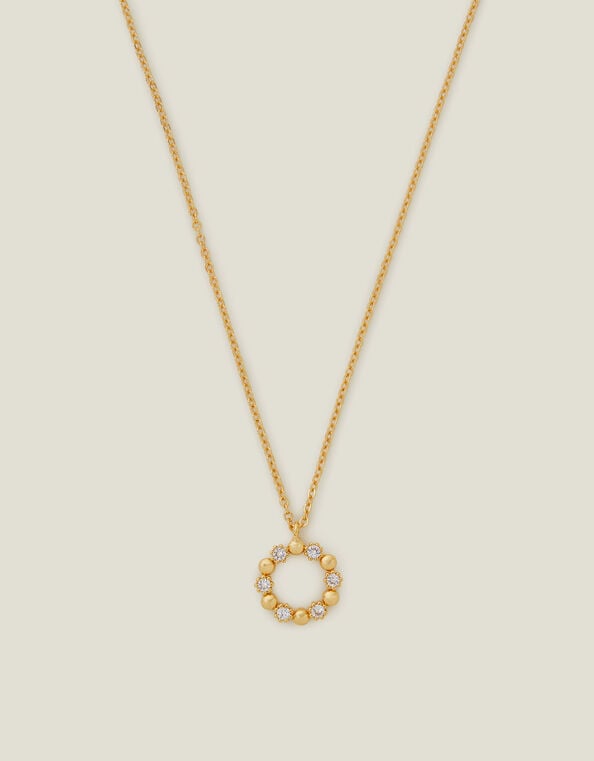 14ct Gold-Plated Flower Circle Pendant Necklace, , large