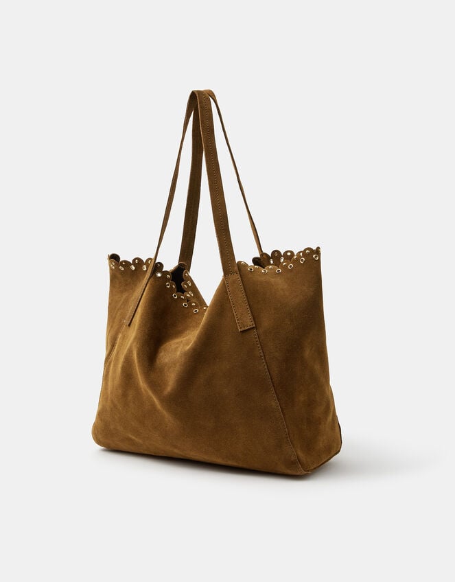 Eyelet Detail Suede Tote Bag, , large