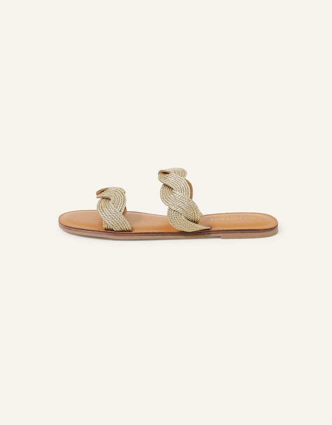 Twisted Two-Strap Sliders, Gold (GOLD), large