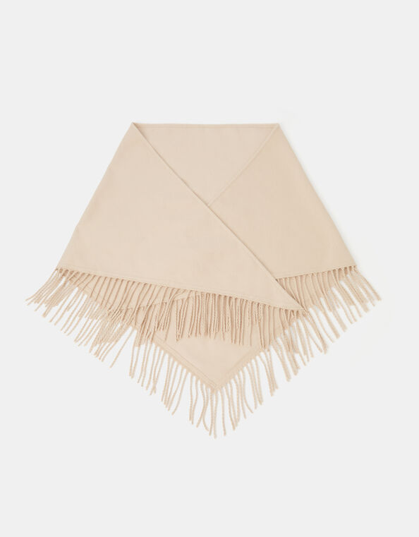 Fringe Knitted Triangle Scarf, , large