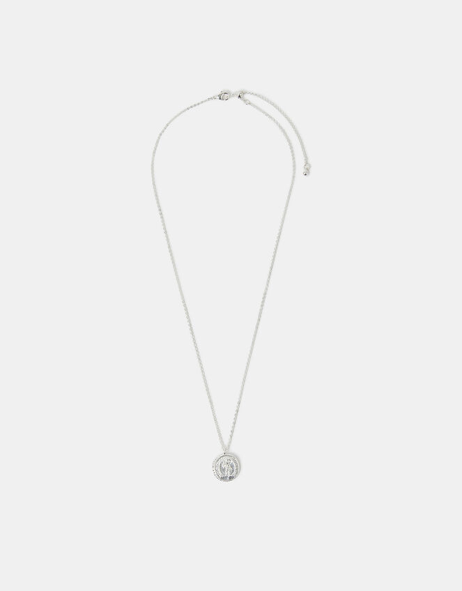 Sterling Silver-Plated Zodiac Coin Pendant Necklace, Silver (ST SILVER), large