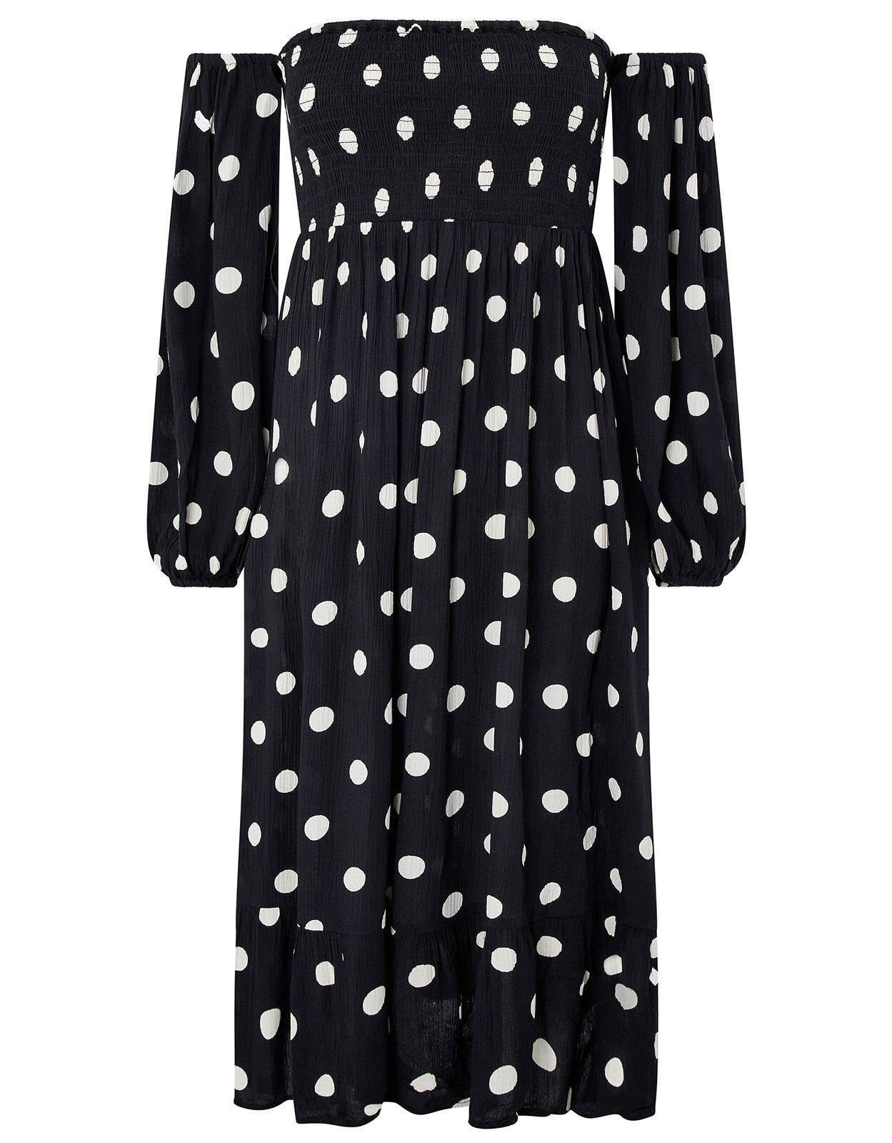 black polka dot puff sleeve dress