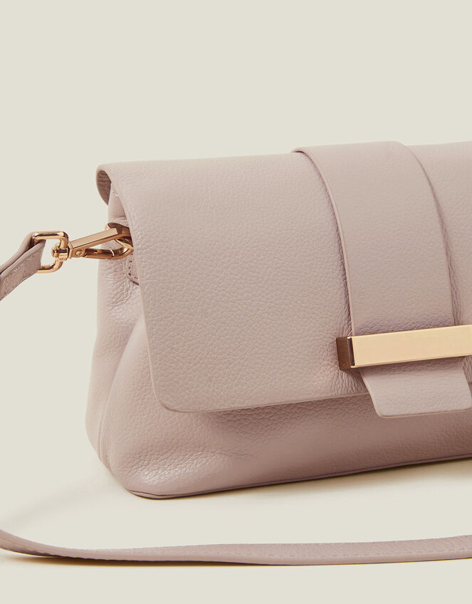 Leather Metal Bar Cross-Body Bag, Nude (NUDE), large