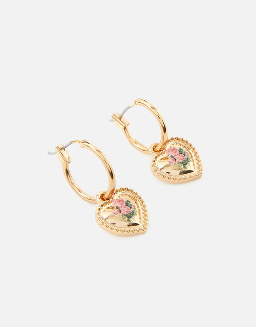 Romantic Ramble Rose Print Heart Earrings, Cream (PEARL), large