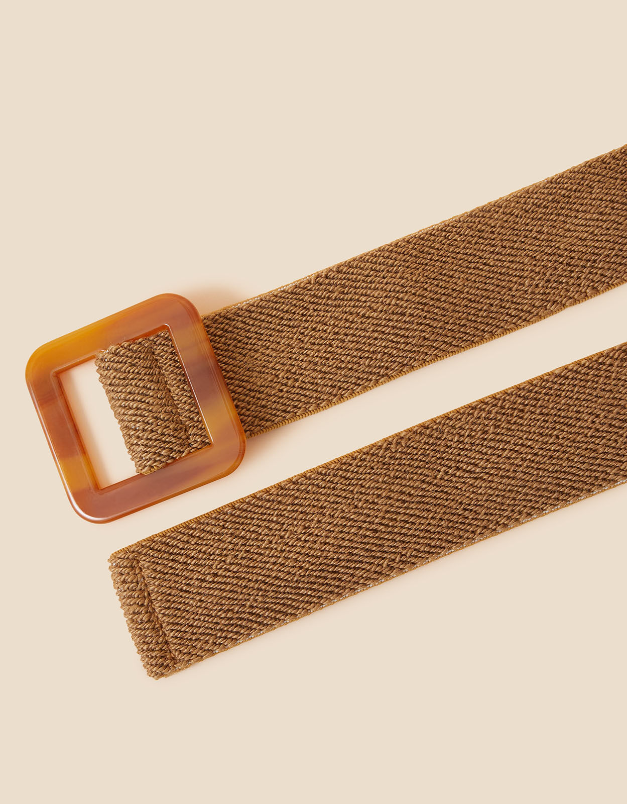 Square Resin Buckle Straw Belt Natural