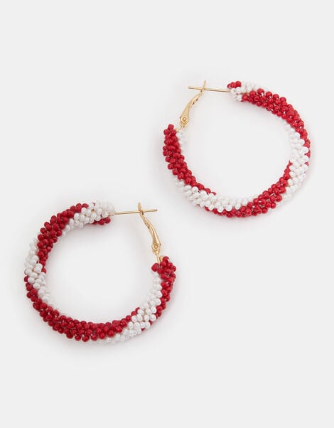 Beaded Candy Cane Hoop Earrings, , large