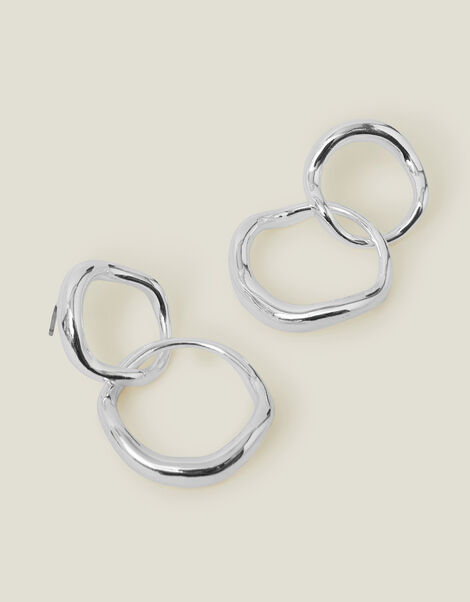 Sterling Silver Double Hoop Drop Earrings, , large