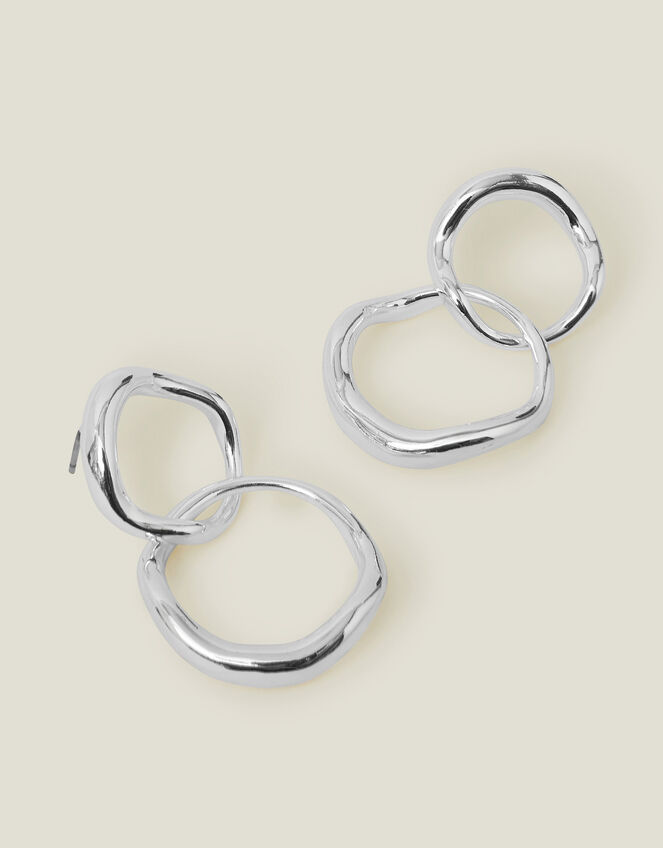 Sterling Silver Double Hoop Drop Earrings, , large