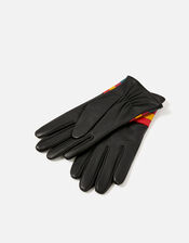 Rainbow Cuff Leather Gloves, Black (BLACK), large