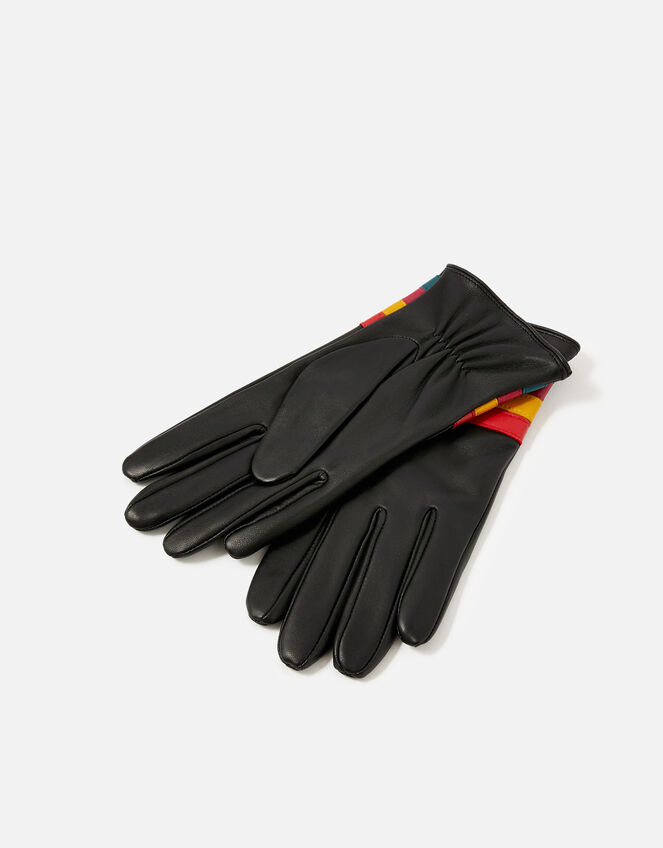 Rainbow Cuff Leather Gloves, Black (BLACK), large