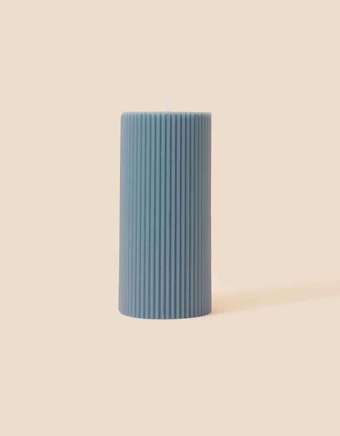 Ribbed Pillar Candle, Blue (BLUE), large