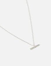 Sterling Silver T-Bar Pendant Necklace, , large