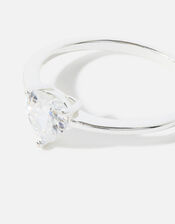 Sterling Silver Cubic Zirconia Heart Ring , Silver (ST SILVER), large