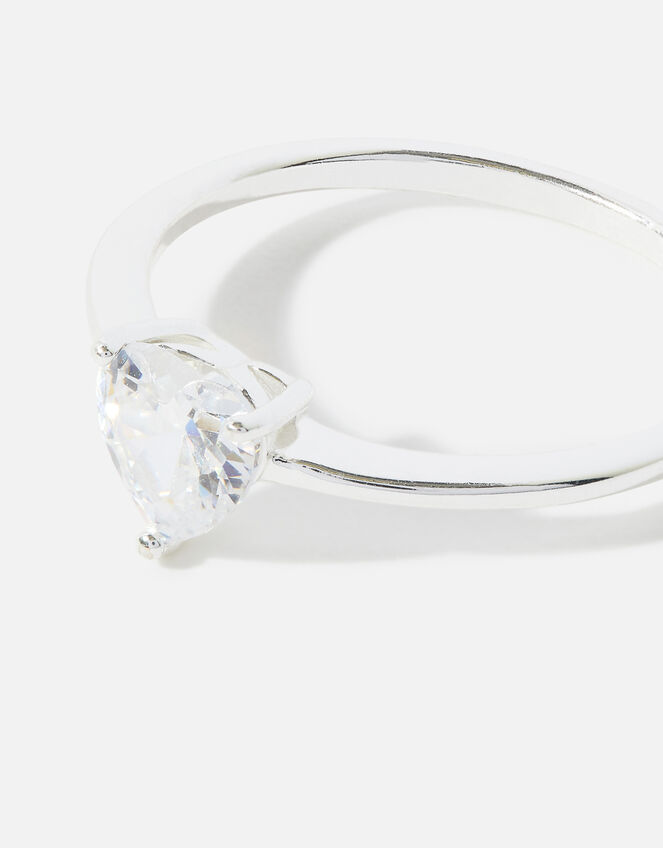 Sterling Silver Cubic Zirconia Heart Ring , Silver (ST SILVER), large