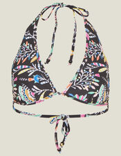 Fan Print Triangle Bikini Top, Black (BLACK), large