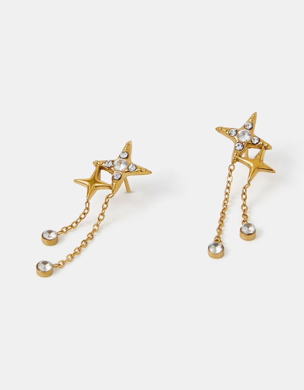 14ct Gold Sparkle Star Chain Earrings, , large