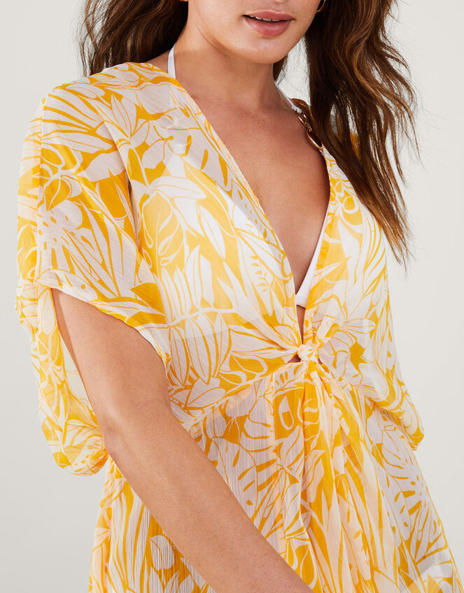 Leaf Print Kaftan, Yellow (YELLOW), large