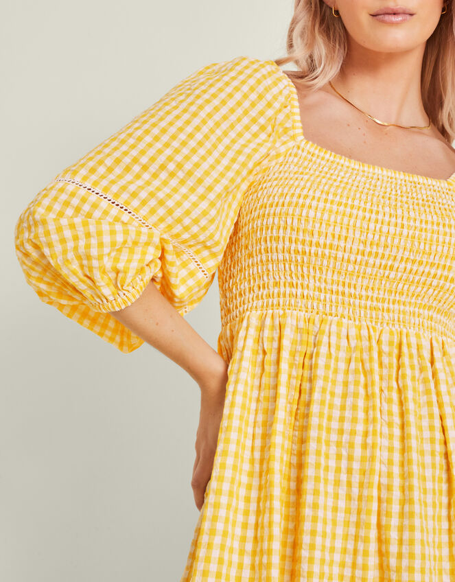 Gingham Puff Sleeve Maxi Dress, Yellow (YELLOW), large