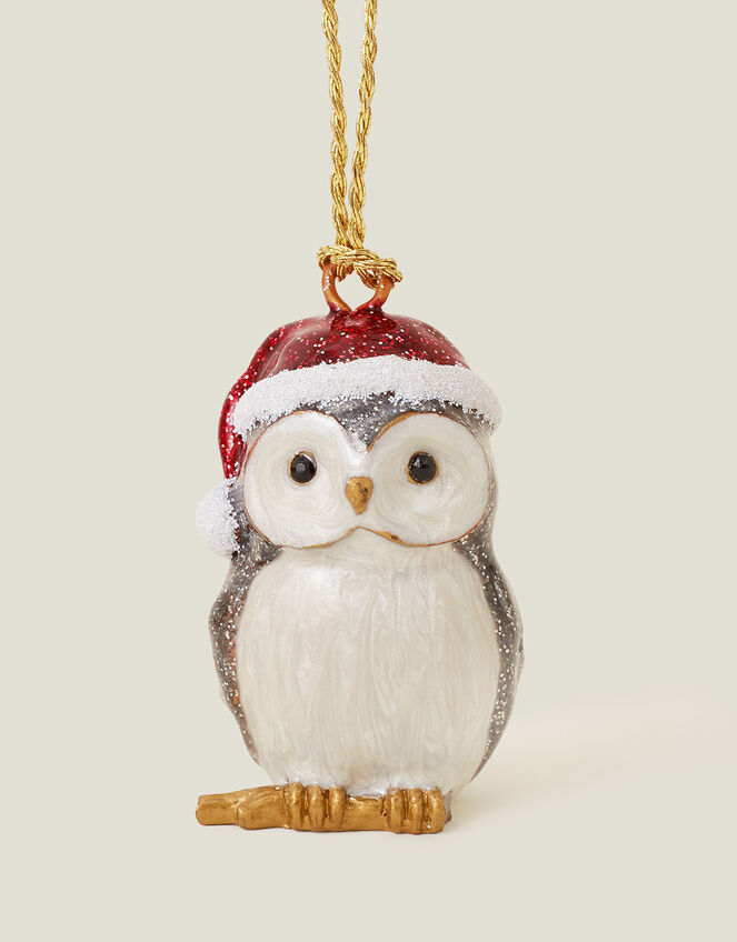 Enamel Santa Owl Hanging Decoration, , large