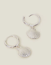 Sterling Silver-Plated Shell Hoops, , large