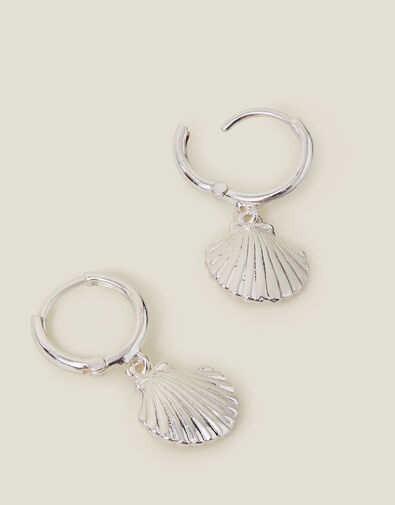 Sterling Silver-Plated Shell Hoops, , large