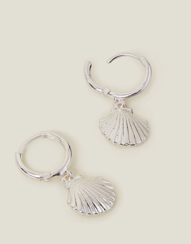 Sterling Silver-Plated Shell Hoops, , large