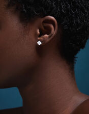 Sterling Silver Mother of Pearl Clover Stud Earrings, , large