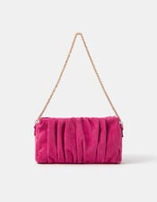 Ruched Faux Suede Clutch Bag, Pink (FUCHSIA), large