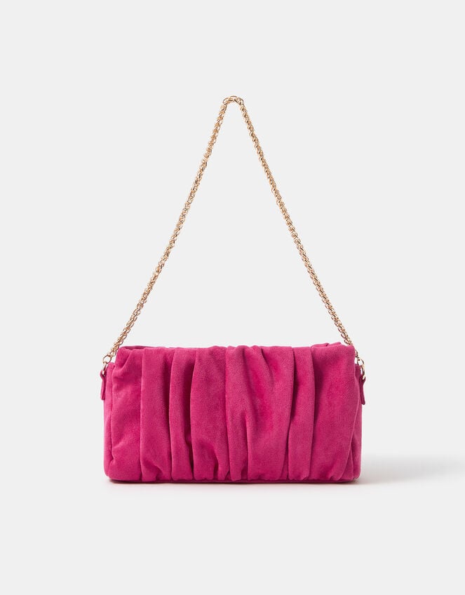 Ruched Faux Suede Clutch Bag, Pink (FUCHSIA), large