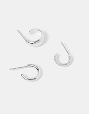 3-Pack Sterling Silver-Plated Mini Hoop Earrings, , large