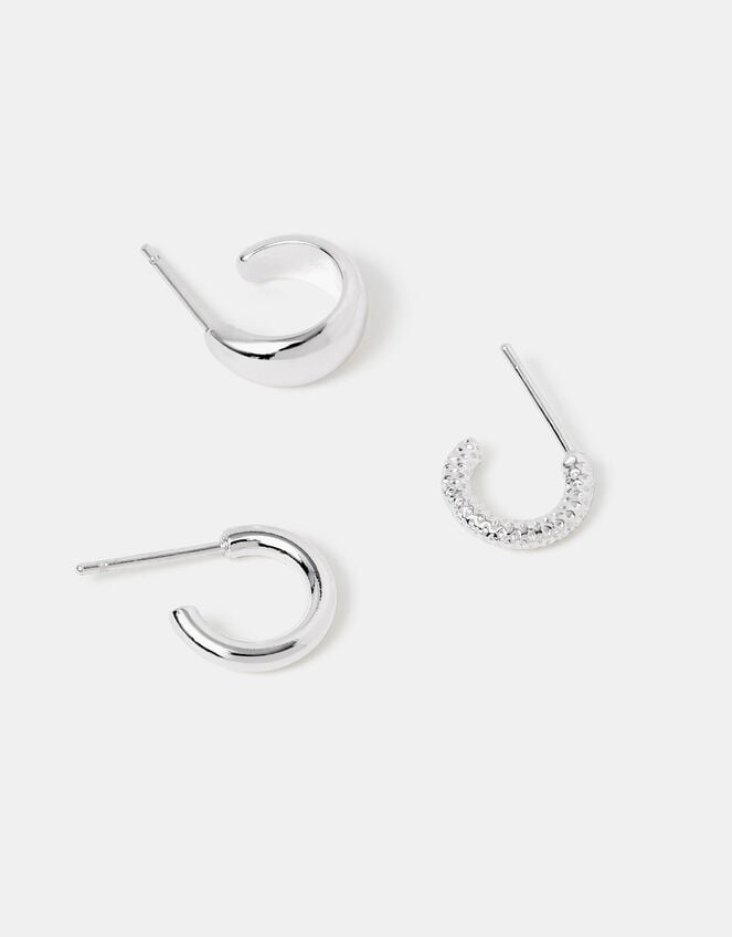 3-Pack Sterling Silver-Plated Mini Hoop Earrings, , large