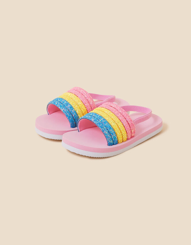 Girls Glitter Stripe Platform Slingback Sliders, Multi (BRIGHTS-MULTI), large