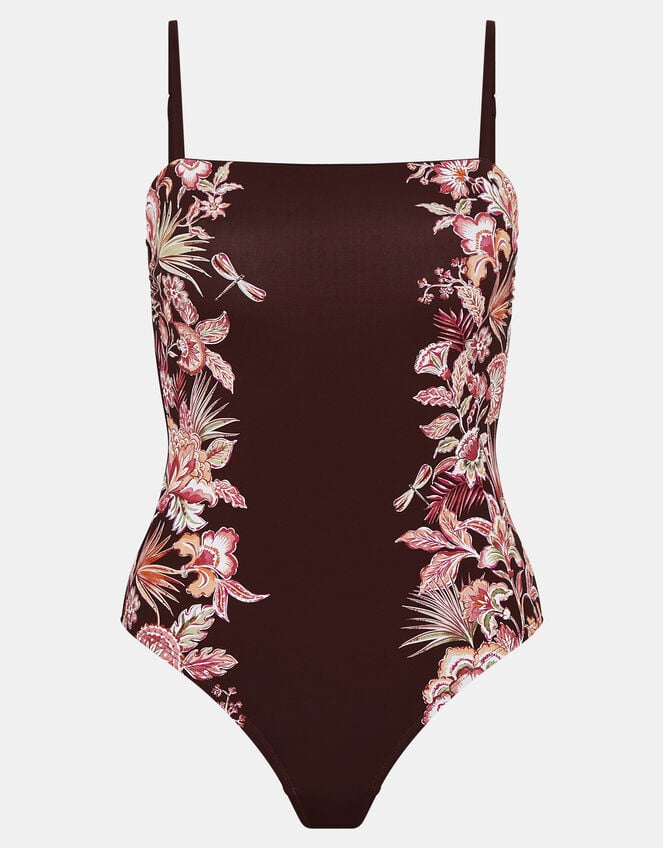 Floral Print Swimsuit, Brown (BROWN), large
