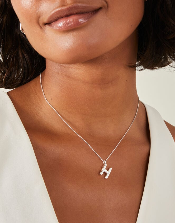 Sterling Silver-Plated Molten Initial Pendant Necklace, Silver (ST SILVER), large