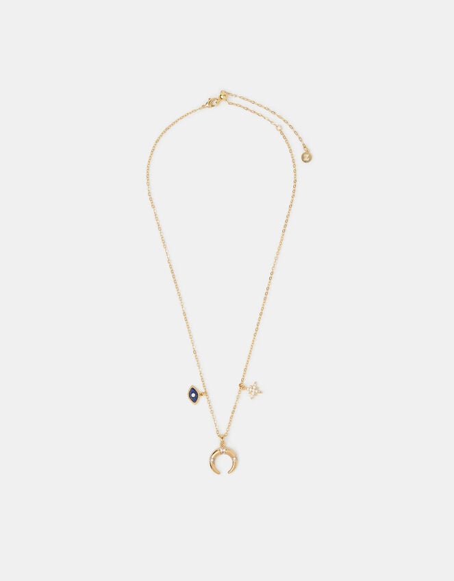 14ct Gold-Plated Evil Eye Charm Celestial Necklace, , large
